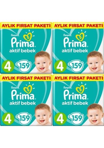 Prima Aktif Bebek 4 Numara Cırtlı Bebek Bezi 4x159 Adet