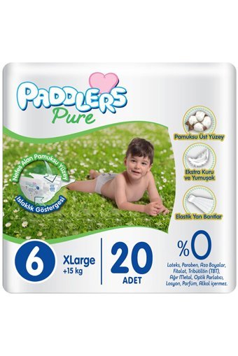 Paddlers Pure 6 Numara Organik Cırtlı Bebek Bezi 20 Adet
