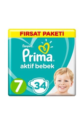 Prima Aktif Bebek 7 Numara Cırtlı Bebek Bezi 3x34 Adet