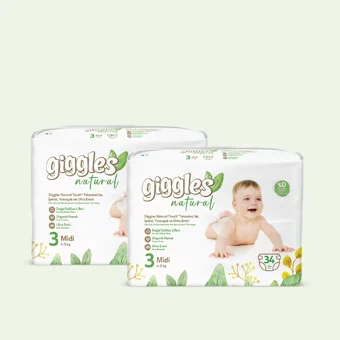 Giggles Natural Midi 3 Numara Organik Cırtlı Bebek Bezi 68 Adet