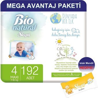 Sleepy Bio Naturel 4 Numara Organik Cırtlı Bebek Bezi 192 Adet