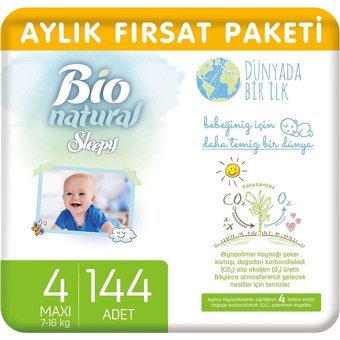 Sleepy Bio Natural Maxi 4 Numara Organik Cırtlı Bebek Bezi 144 Adet