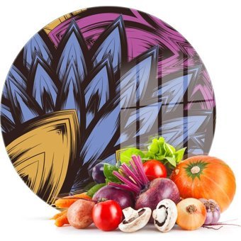 Decovetro Cam Kesme Tahtası Yuvarlak Dekoratif Çiçek Desenli 30X30 cm