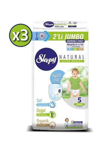 Sleepy Natural Ultra Hassas 5 Numara Organik Külot Bebek Bezi 144 Adet