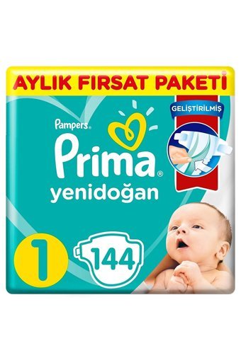Prima Aktif Bebek 1 Numara Göbek Oyuntulu Cırtlı Bebek Bezi 144 Adet