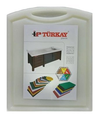 Türkay 32.5X26.5X2 cm Saplı-Oluklu Polietilen Kesme Tahtası Kesim Levhası 1244 - Beyaz