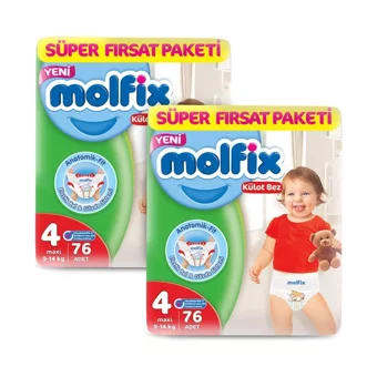 Molfix Maxi Yenidoğan 1 Numara Göbek Oyuntulu Külot Bebek Bezi 152 Adet + 2 Adet Islak Mendil - 1: Yenidoğan İkiz Paket / 4 Adet
