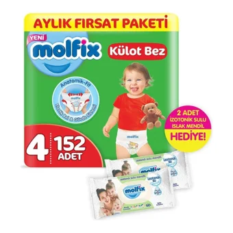 Molfix Maxi Yenidoğan 1 Numara Göbek Oyuntulu Külot Bebek Bezi 152 Adet + 2 Adet Islak Mendil - 1: Yenidoğan İkiz Paket / 4 Adet