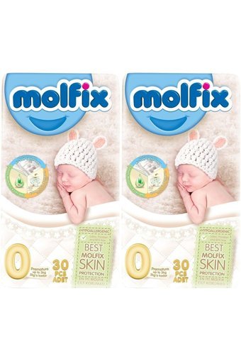 Molfix Prematüre 0 Numara Organik Göbek Oyuntulu Cırtlı Bebek Bezi 2x30 Adet