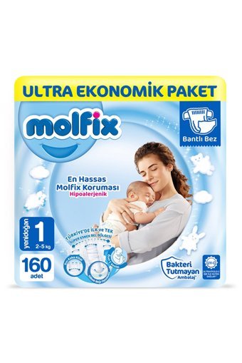 Molfix Hipoalerjenik Yenidoğan 1 Numara Göbek Oyuntulu Cırtlı Bebek Bezi 160 Adet
