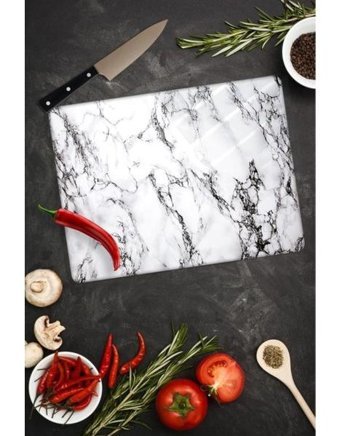 30X40 cm Cam Kesme Tahtası Beyaz Mermer