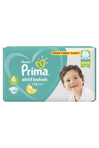 Prima Aktif Bebek 6 Numara Cırtlı Bebek Bezi 50 Adet