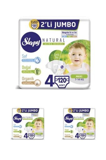 Sleepy Natural Ultra Hassas 4 Numara Organik Cırtlı Bebek Bezi 360 Adet