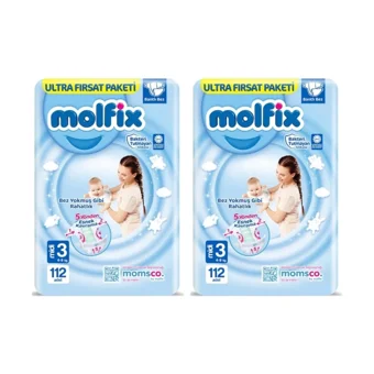 Molfix Midi 3 Numara Bantlı Bebek Bezi 2x112 Adet