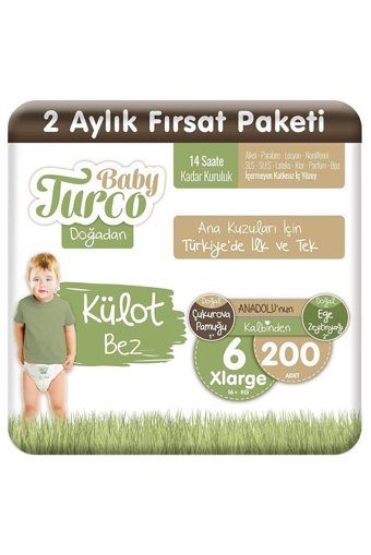 Baby Turco Doğadan 6 Numara Külot Bebek Bezi 200 Adet