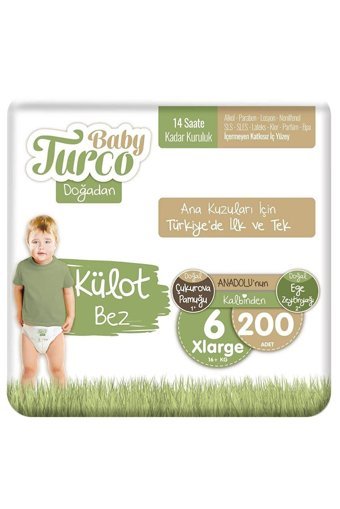 Baby Turco Doğadan 6 Numara Külot Bebek Bezi 200 Adet