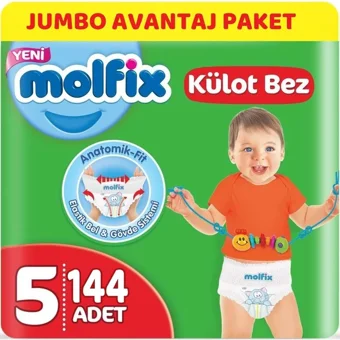 Molfix Junior 5 Numara Göbek Oyuntulu Külot Bebek Bezi 144 Adet