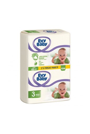 Evy Baby 2'li Fırsat Paketi 3 Numara Cırtlı Bebek Bezi 68 Adet + 40 Yaprak Islak Mendil