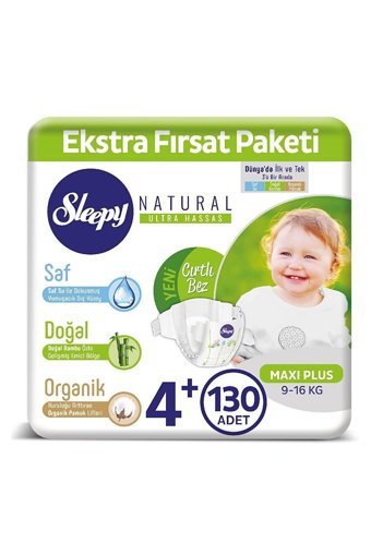 Sleepy Maxi Plus 4 Numara Organik Cırtlı Bebek Bezi 130 Adet