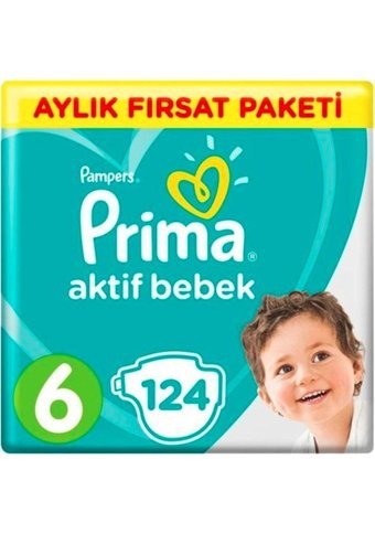 Prima Aktif Bebek 6 Numara Cırtlı Bebek Bezi 124 Adet