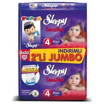 Sleepy Sensitive 4 Numara Organik Cırtlı Bebek Bezi 60 Adet