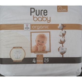 Pure Baby Organik 4 Numara Organik Cırtlı Bebek Bezi 26 Adet