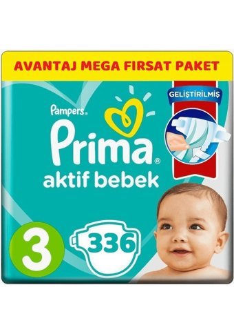 Prima Midi 3 Numara Cırtlı Bebek Bezi 336 Adet