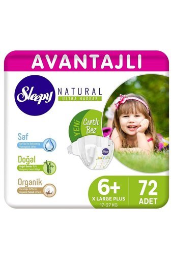 Sleepy Natural Ultra Hassas 6 + Numara Organik Cırtlı Bebek Bezi 72 Adet