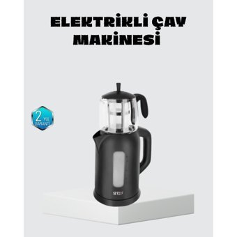 Teknodayım Sinbo Elektrikli Çay Makinesi 1.7 L Su Isıtıcı ve Cam Demlikli Güvenli Kullanım - 01-Mavi