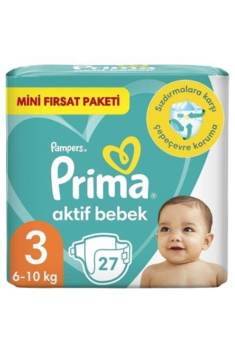 Prima Aktif Bebek 3 Numara Cırtlı Bebek Bezi 27 Adet