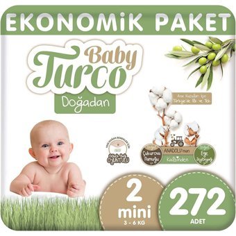 Baby Turco Doğadan 2 Numara Göbek Oyuntulu Bantlı Bebek Bezi 272 Adet