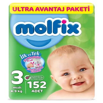 Molfix Midi 3 Numara Cırtlı Bebek Bezi 152 Adet