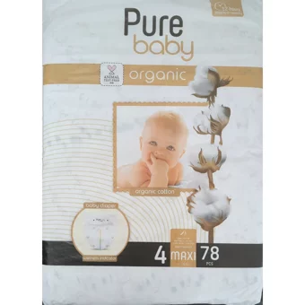 Pure Baby Organik 4 Numara Organik Cırtlı Bebek Bezi 78 Adet