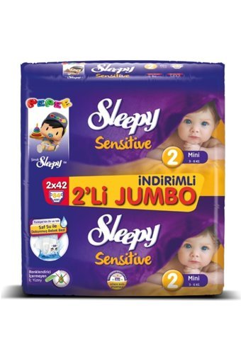 Sleepy Natural Mini Ikili Jumbo 2 Numara Organik Cırtlı Bebek Bezi 84 Adet