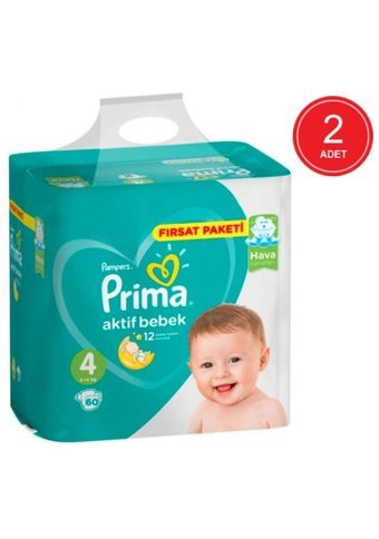 Prima Aktif Bebek 4 Numara Cırtlı Bebek Bezi 2x60 Adet