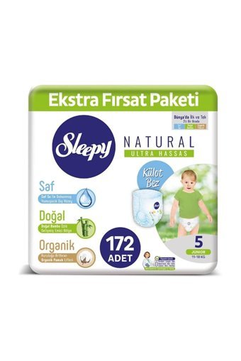Sleepy Natural Ultra Hassas Junior 5 Numara Organik Külot Bebek Bezi 172 Adet