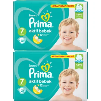 Prima Aktif Bebek 7 Numara Cırtlı Bebek Bezi 2x48 Adet
