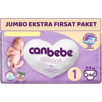 Canbebe Yenidoğan 1 Numara Bantlı Bebek Bezi 240 Adet