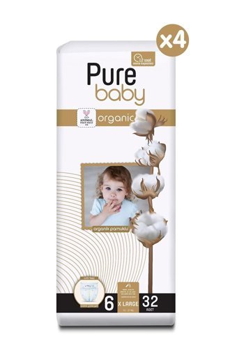 Pure Baby Organik 6 Numara Organik Cırtlı Bebek Bezi 128 Adet