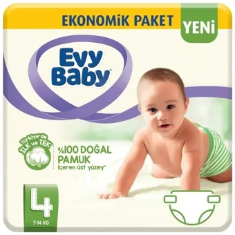 Evy Baby Ekonomik Paket Maxi 4 Numara Cırtlı Bebek Bezi 54 Adet