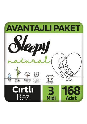 Sleepy Midi Avantajlı Paket 3 Numara Organik Cırtlı Bebek Bezi 168 Adet