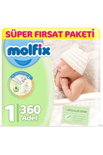 Molfix Yenidoğan 1 Numara Göbek Oyuntulu Cırtlı Bebek Bezi 360 Adet