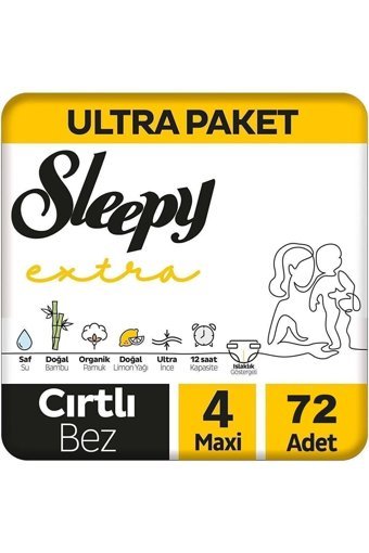 Sleepy Extra 4 Numara Organik Cırtlı Bebek Bezi 72 Adet