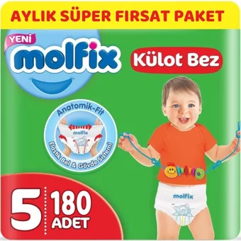 Molfix Junior 5 Numara Göbek Oyuntulu Külot Bebek Bezi 180 Adet