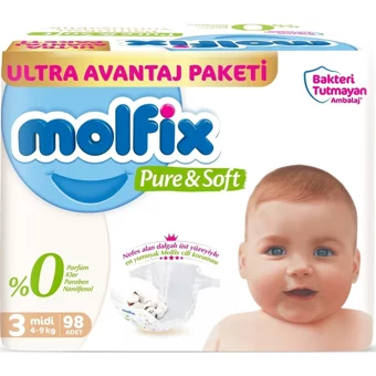 Molfix Pure & Soft 3 Numara Cırtlı Bebek Bezi 784 Adet