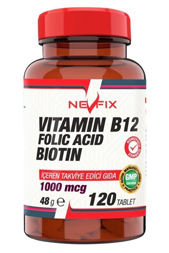 Nevfix Folik Asit D-Biotin Vitamin B12 Tablet Kolajen 120 Tablet