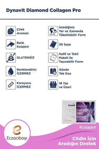 Dynavit Diamond Collagen Pro Saşe Tablet Kolajen 30 Saşe + Collagen Hyaluronic Acid 30 Tablet