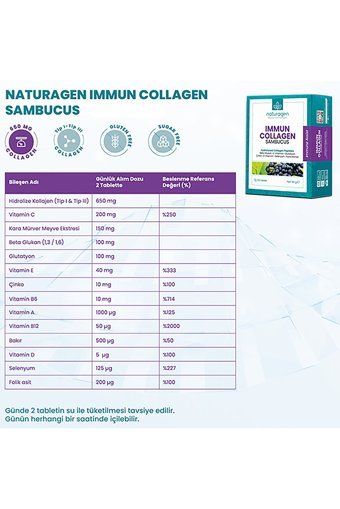 Naturagen Immun Collagen Sambucus Tablet Kolajen 30 Tablet