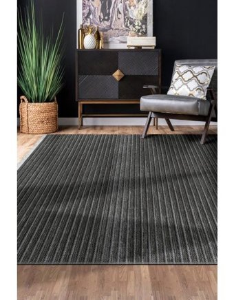 Dekozer Lidya Antrasit Pamuk Dokuma Yumuşak Halı | Kaymaz Tabanlı, Yıkanabilen Modern Tasarımlı Kilim - 100 x 240 cm