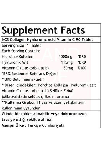 Ncs Hyaluronic Acid C Vitamini Tablet Kolajen 90 Tablet